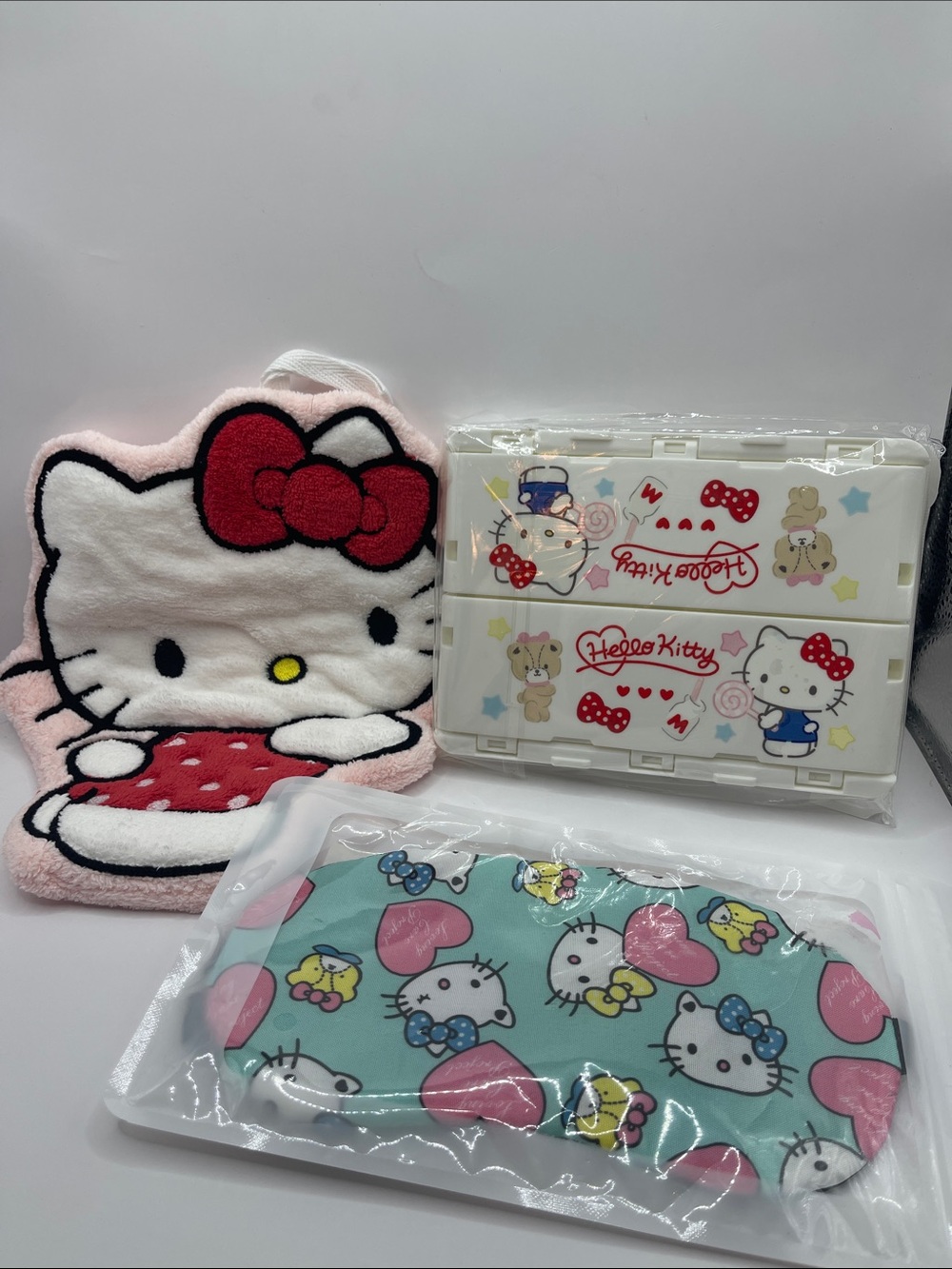 Hello Kitty Kids Pink, White & Aqua Plush Face Cloth and Accessory Set